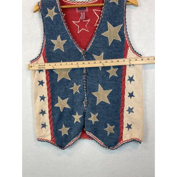 90s Patriotic Knit Sweater Vest Cambridge Country Store Stars Womens L Vintage - Picture 6 of 7